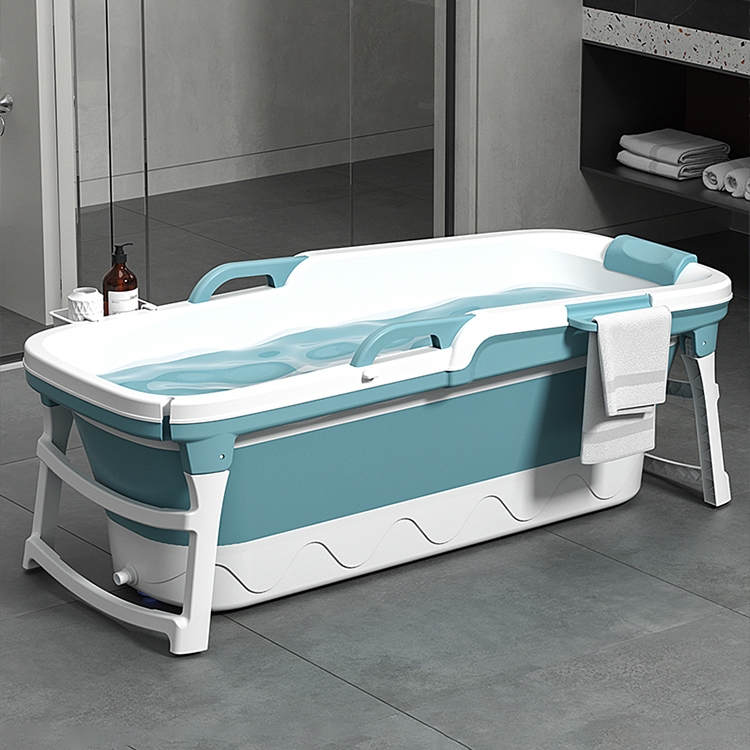 blue and white portable bathtub